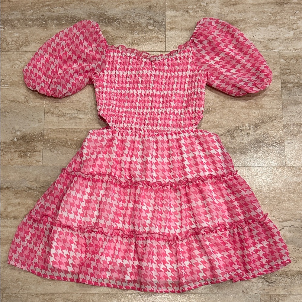 art class Pink and White Houndstooth Dress